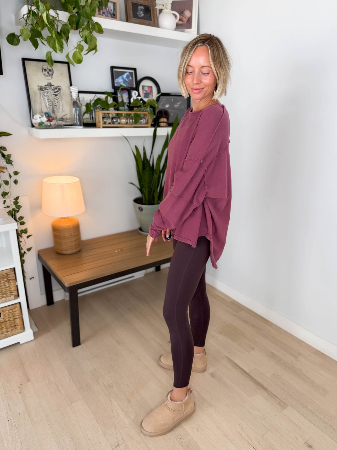 Mono B Jacey Classic Cotton Pullover- ROSEWOOD