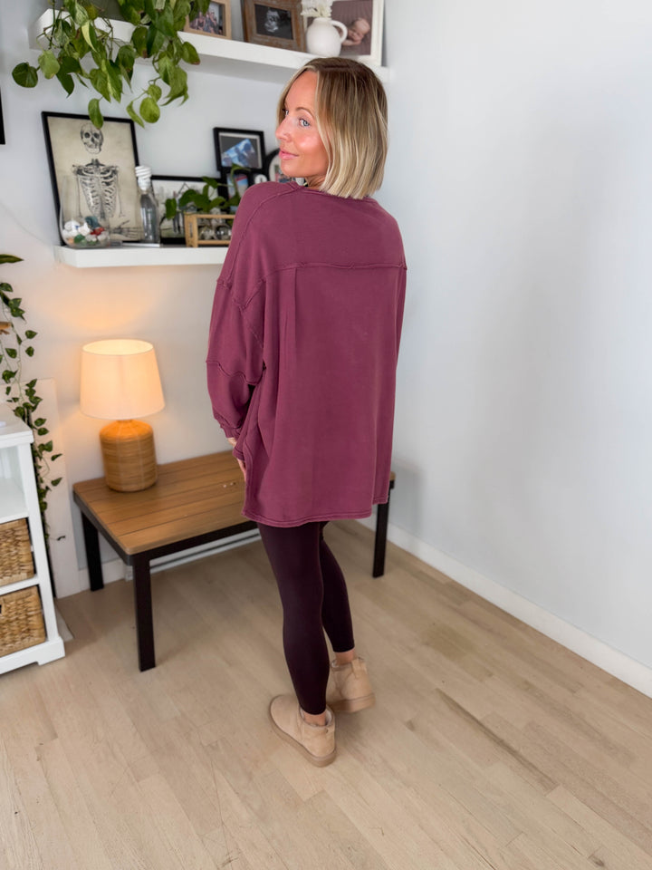 Mono B Jacey Classic Cotton Pullover- ROSEWOOD