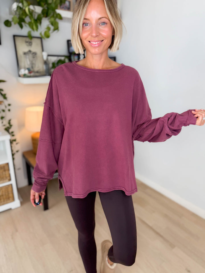 Mono B Jacey Classic Cotton Pullover- ROSEWOOD