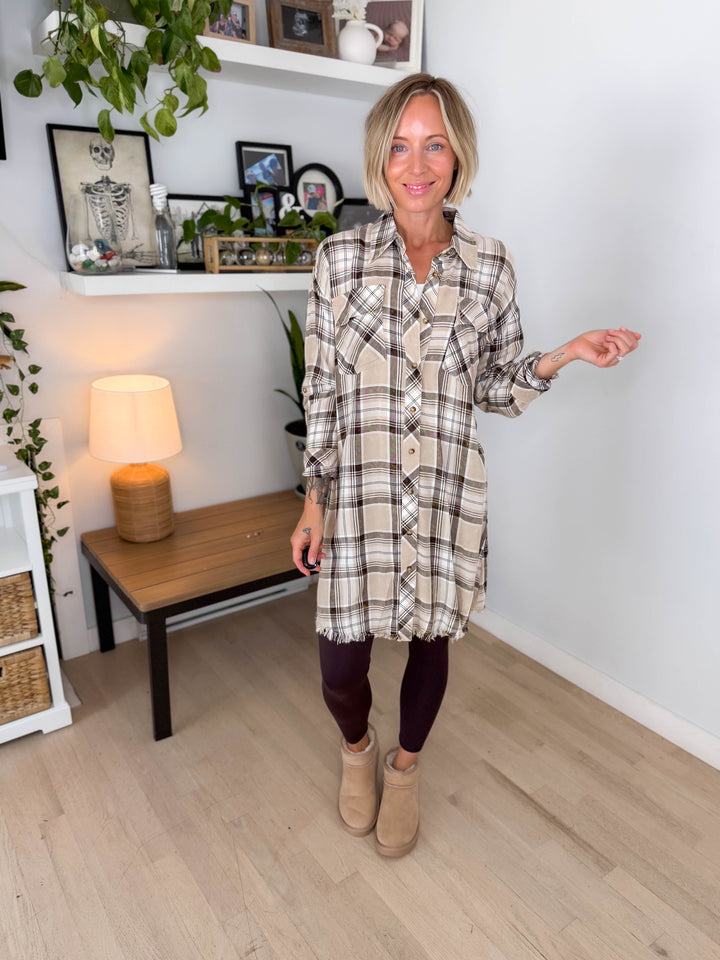 Spruce Bleached Plaid Duster- OATMEAL