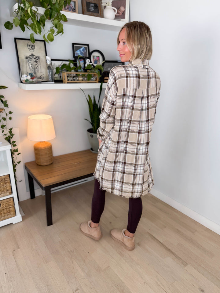 Spruce Bleached Plaid Duster- OATMEAL