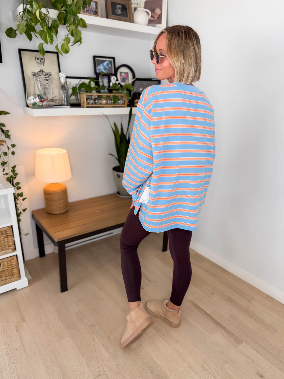 Cady Stripe Long Sleeve Pullover- BLUE/PEACH