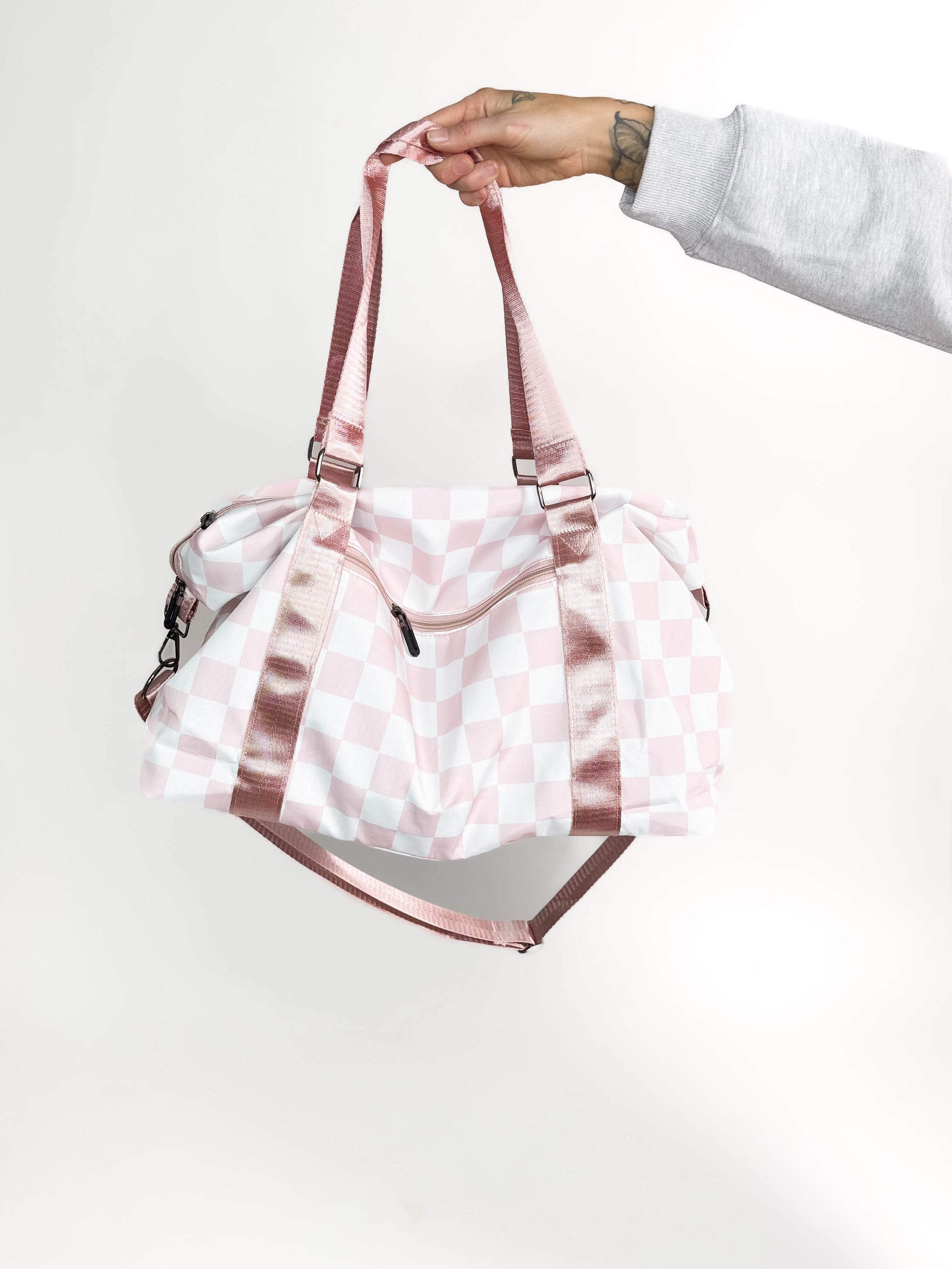 Check This Out Checkered Weekender Duffle- LT ROSE