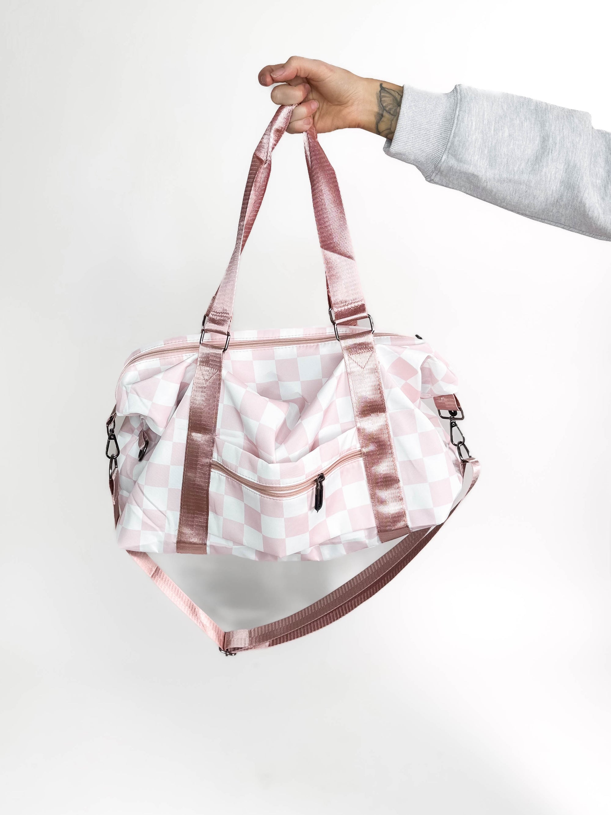 Check This Out Checkered Weekender Duffle- LT ROSE