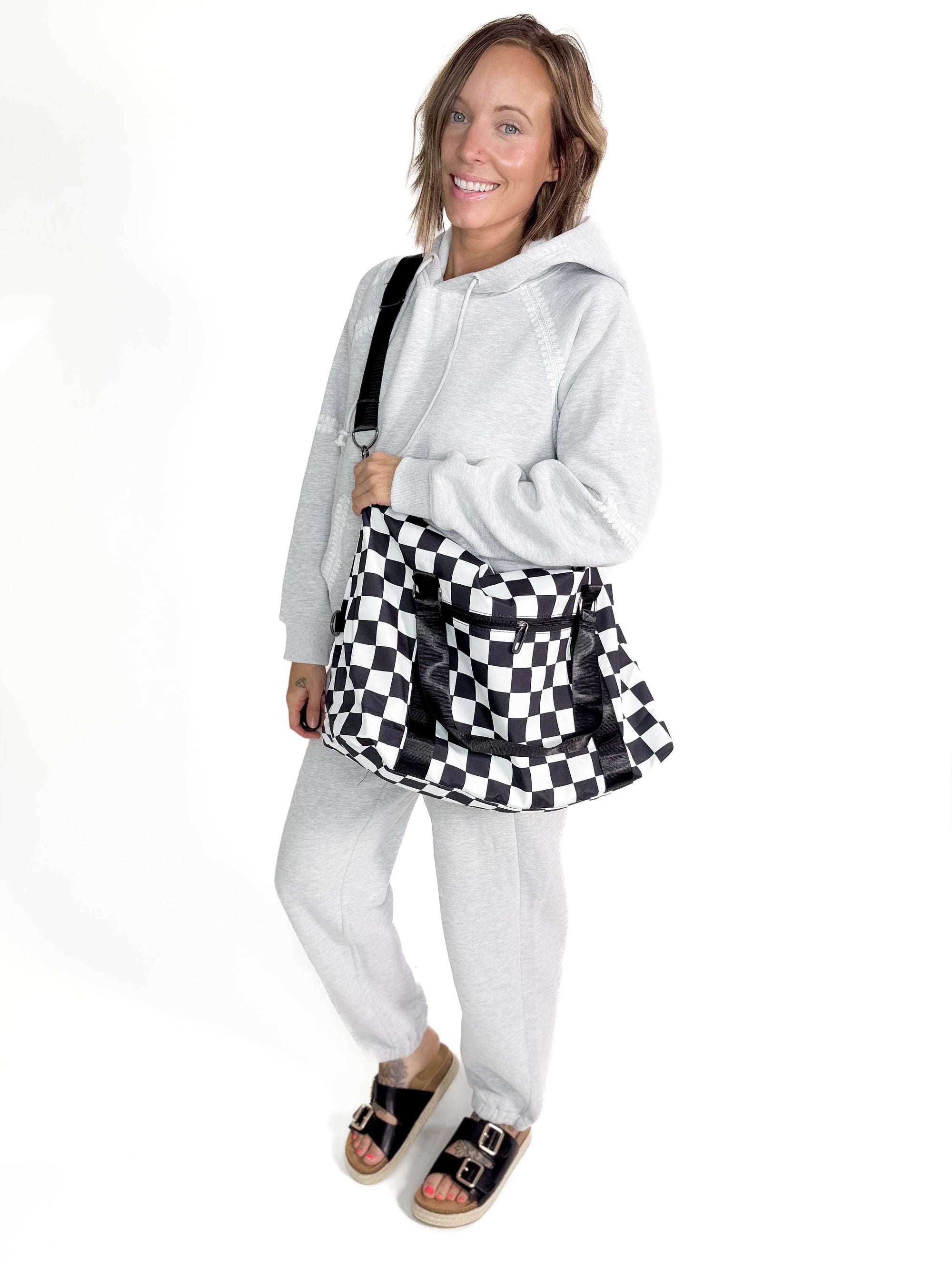 Check This Out Checkered Weekender Duffle- BLACK