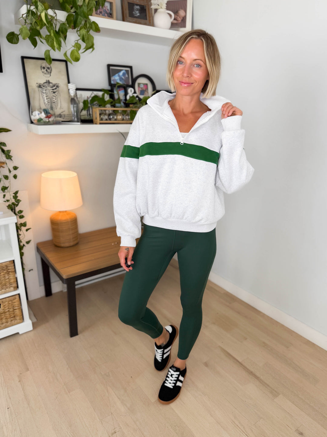 Elm Stripe Block 1/4 Zip- GREY/GREEN