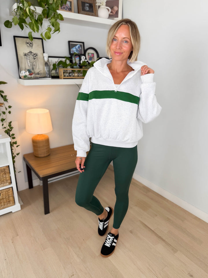 Elm Stripe Block 1/4 Zip- GREY/GREEN