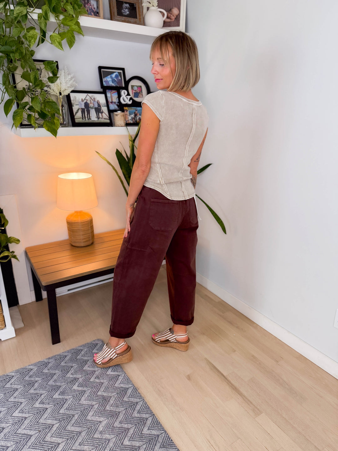 Jolie Washed Henley Ribbed Knit Top- MOCHA