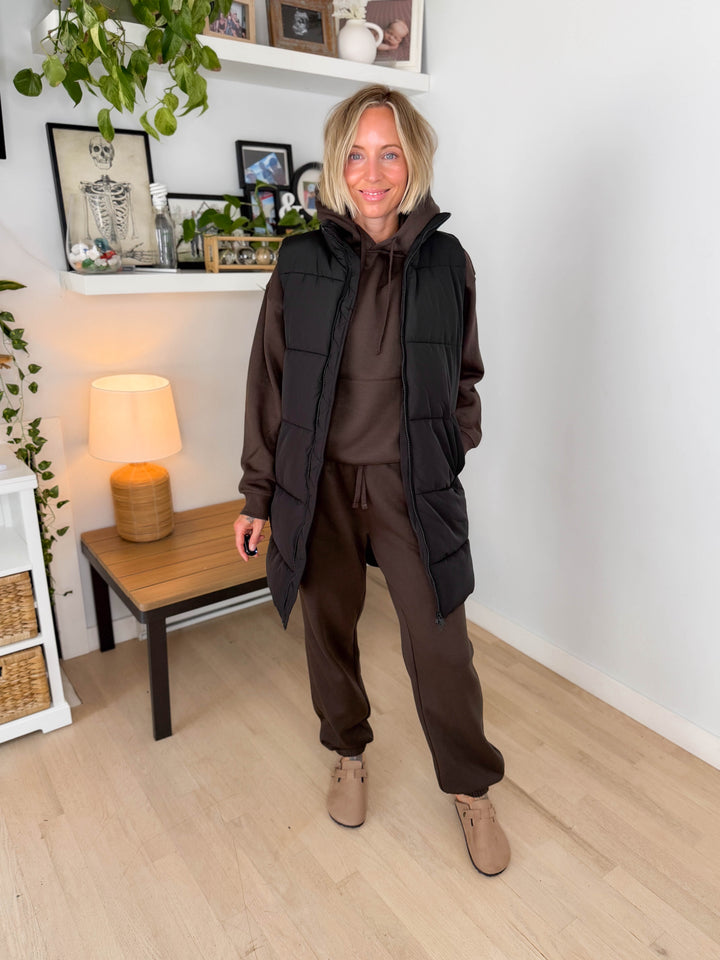 NOISY MAY Rosy Long Puffer Vest- BLACK
