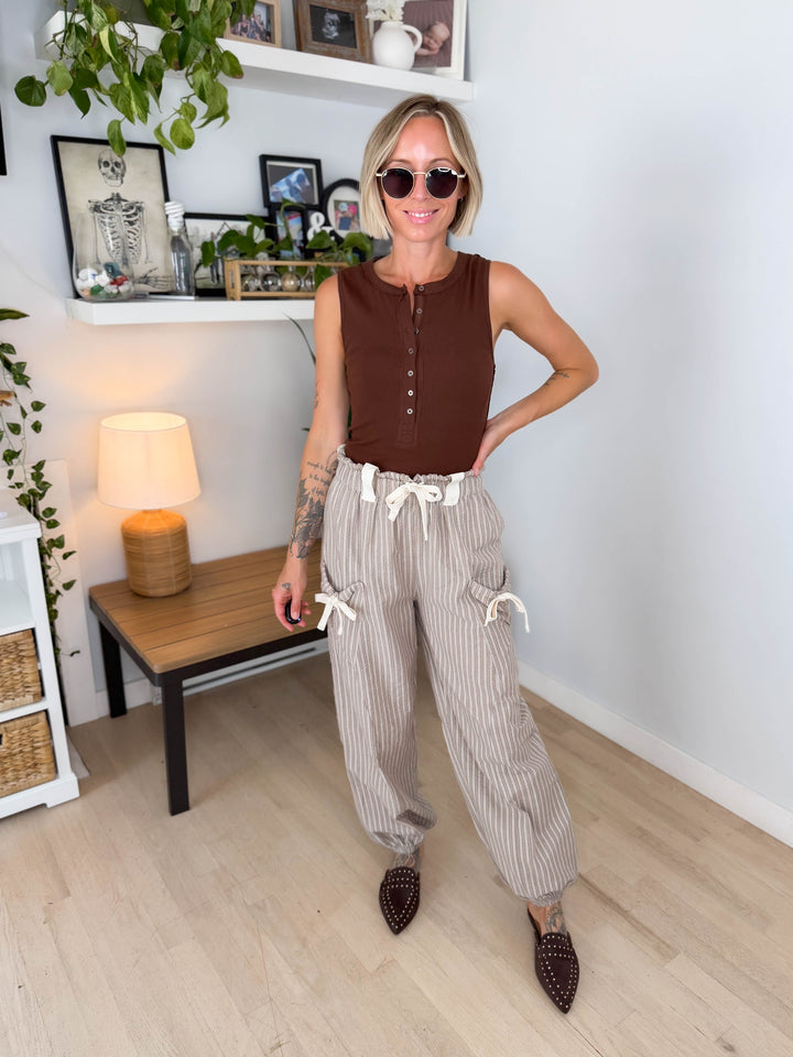 Rosaline Gauze Harem Pant- TAUPE/WHITE