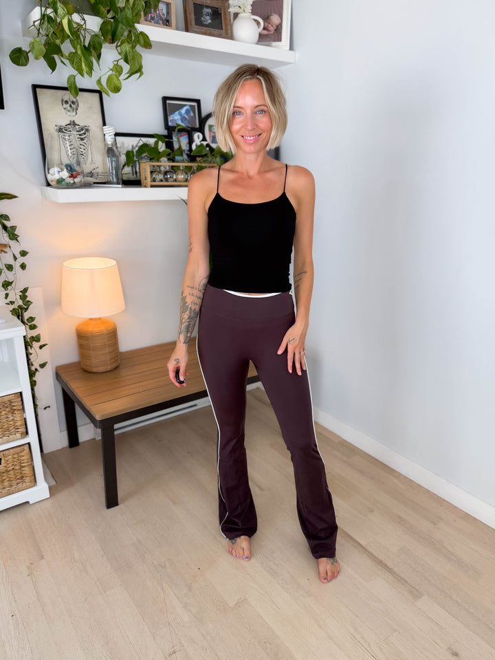 MONO B Stitch Piping Flare Legging- COFFEE BEAN