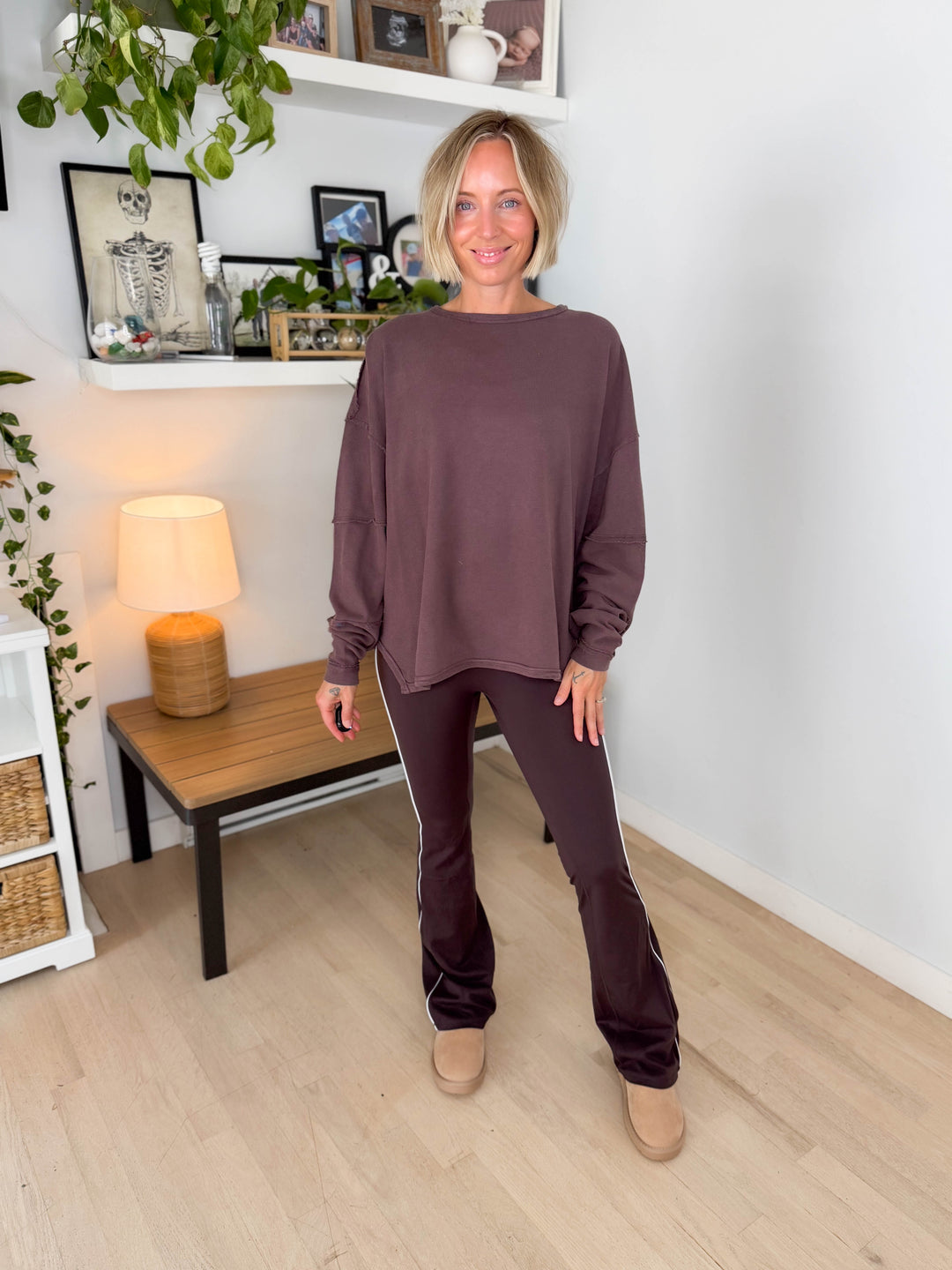 Mono B Jacey Classic Cotton Pullover- COFFEE