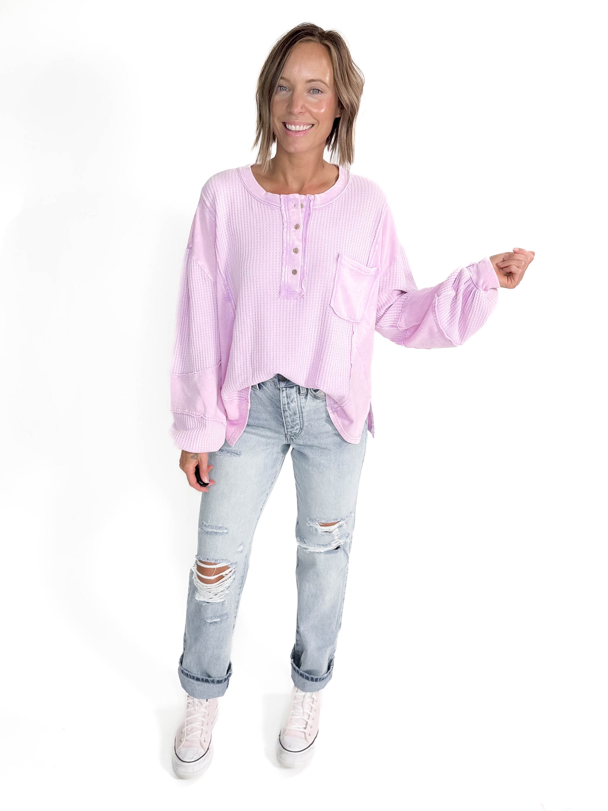 Shayna Thermal Knit Long Sleeve Tunic- LILAC ROSE