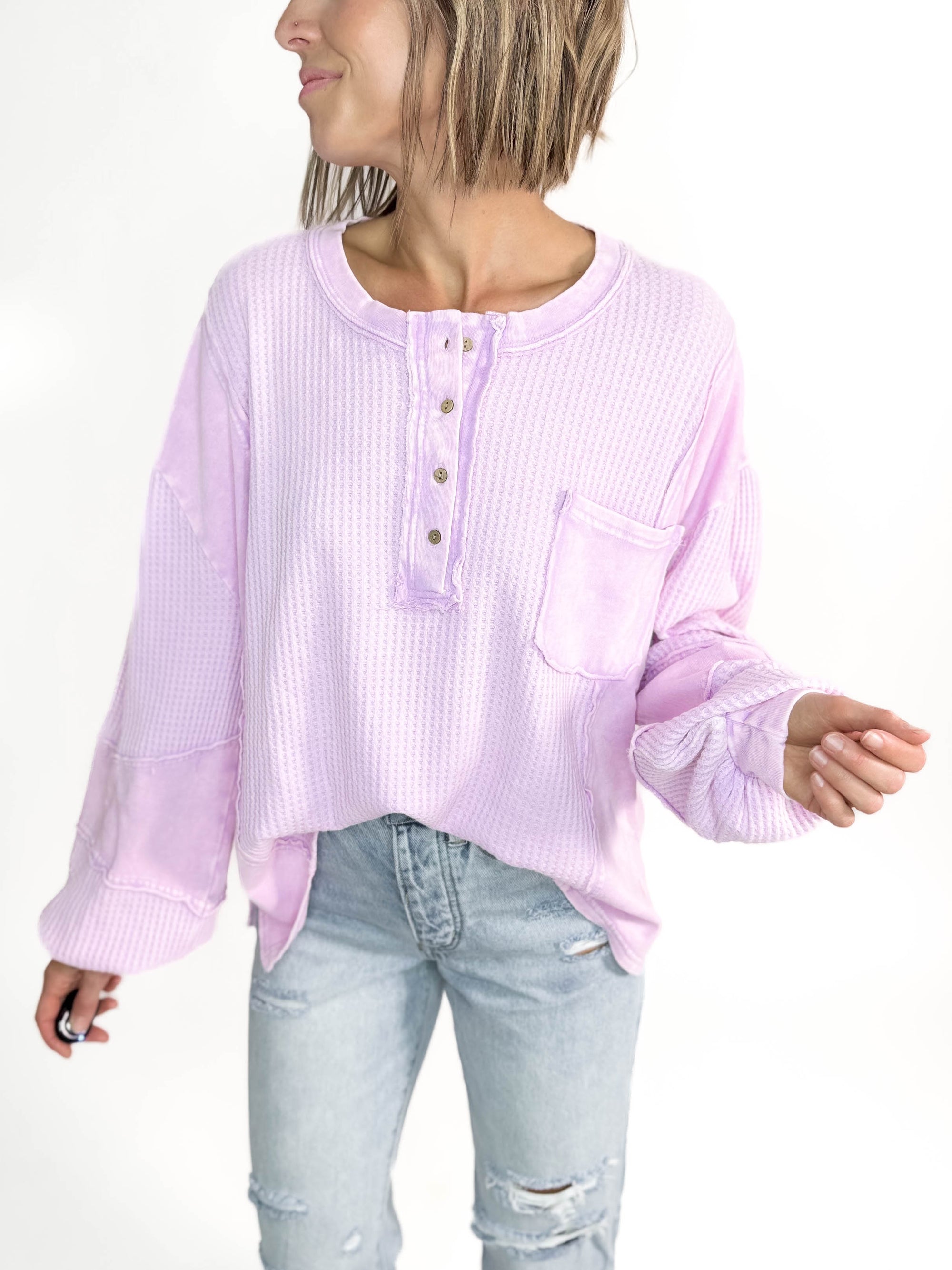 Shayna Thermal Knit Long Sleeve Tunic- LILAC ROSE