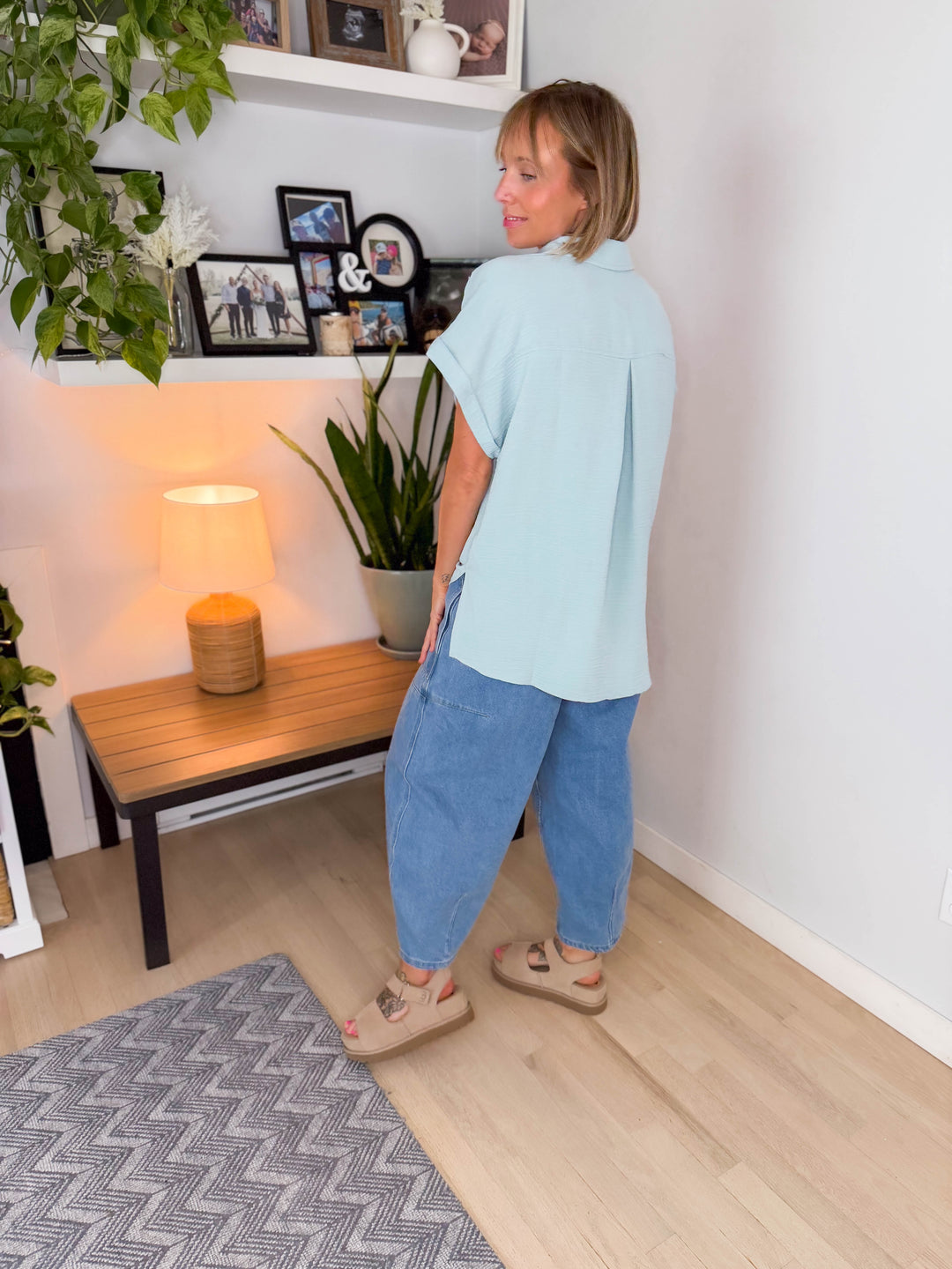 Taya Button Down Short Sleeve- SEA ANGEL
