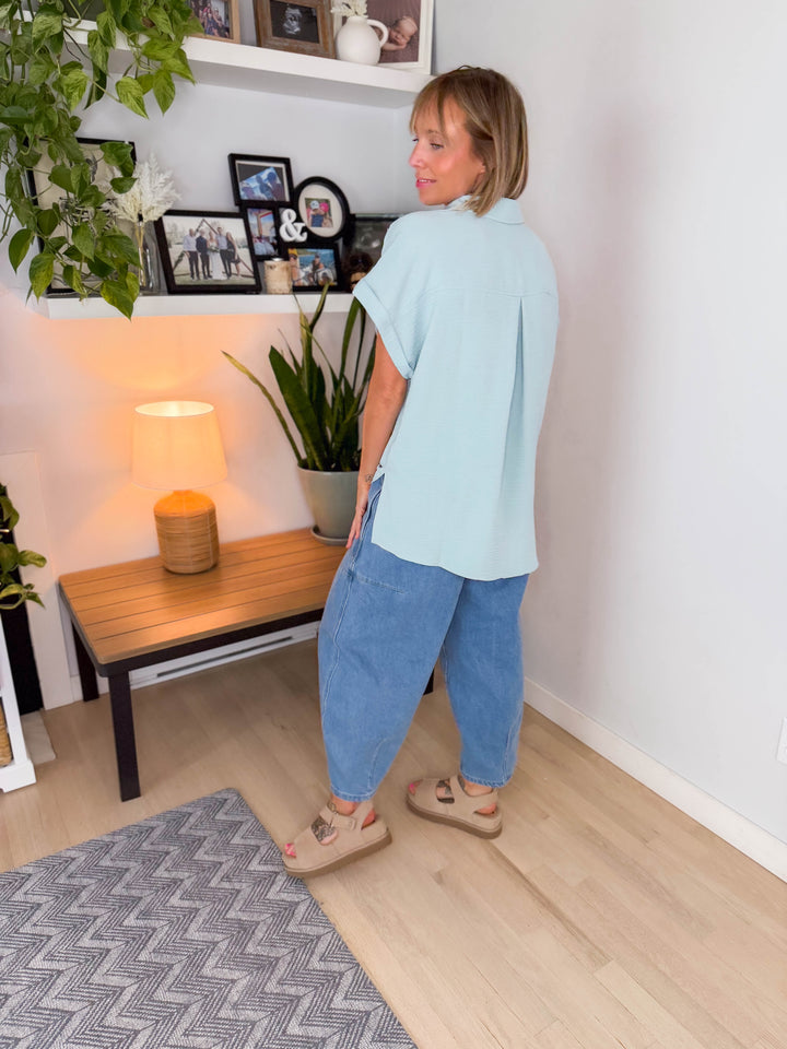 Taya Button Down Short Sleeve- SEA ANGEL