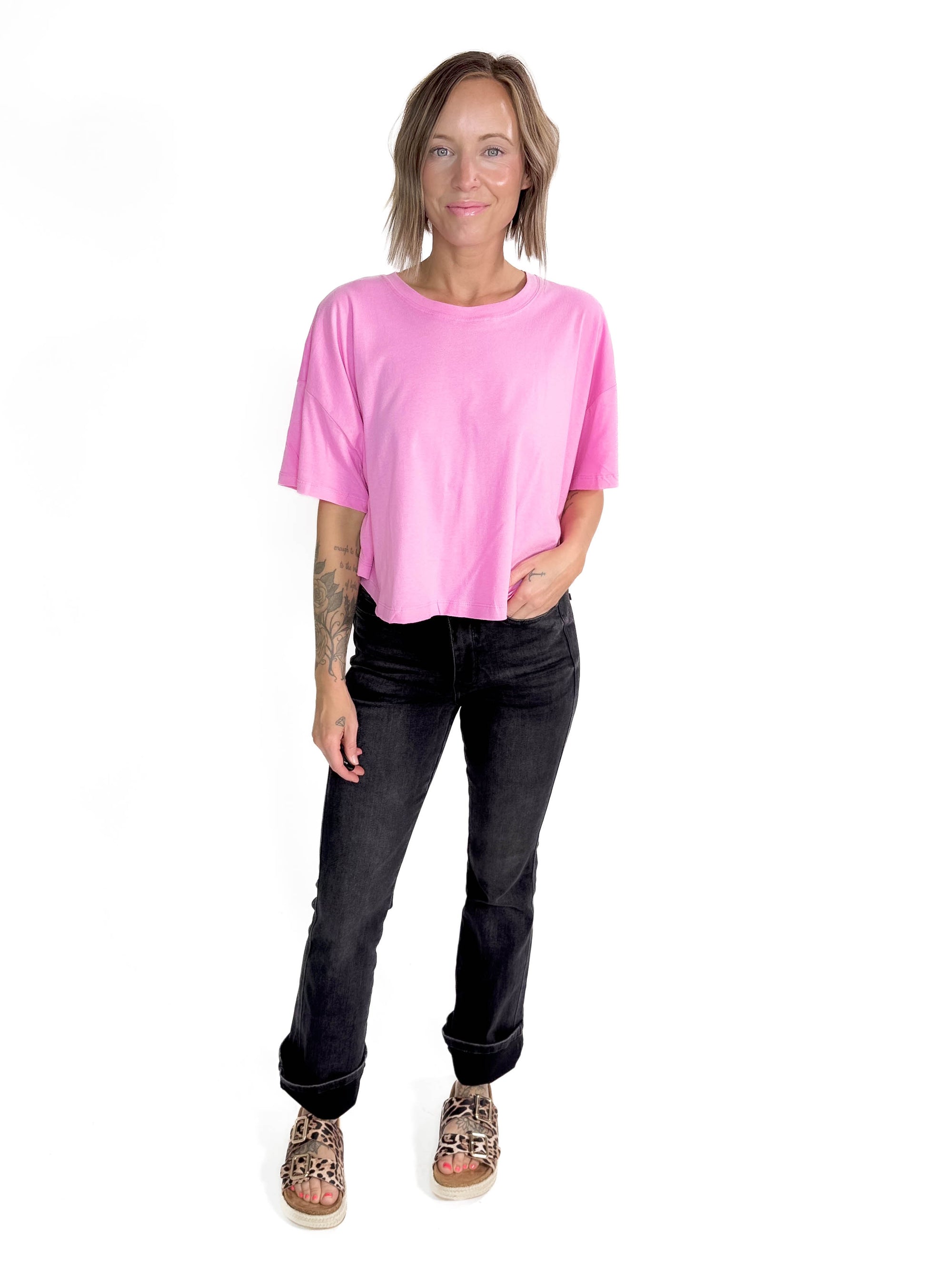 Classic Cotton Round Neck Top- CANDY PINK