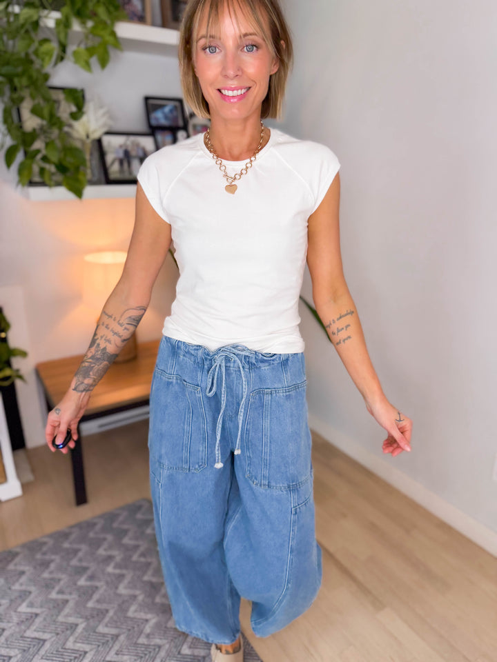 Zayla Washed Stretch Cotton Tee- WHITE