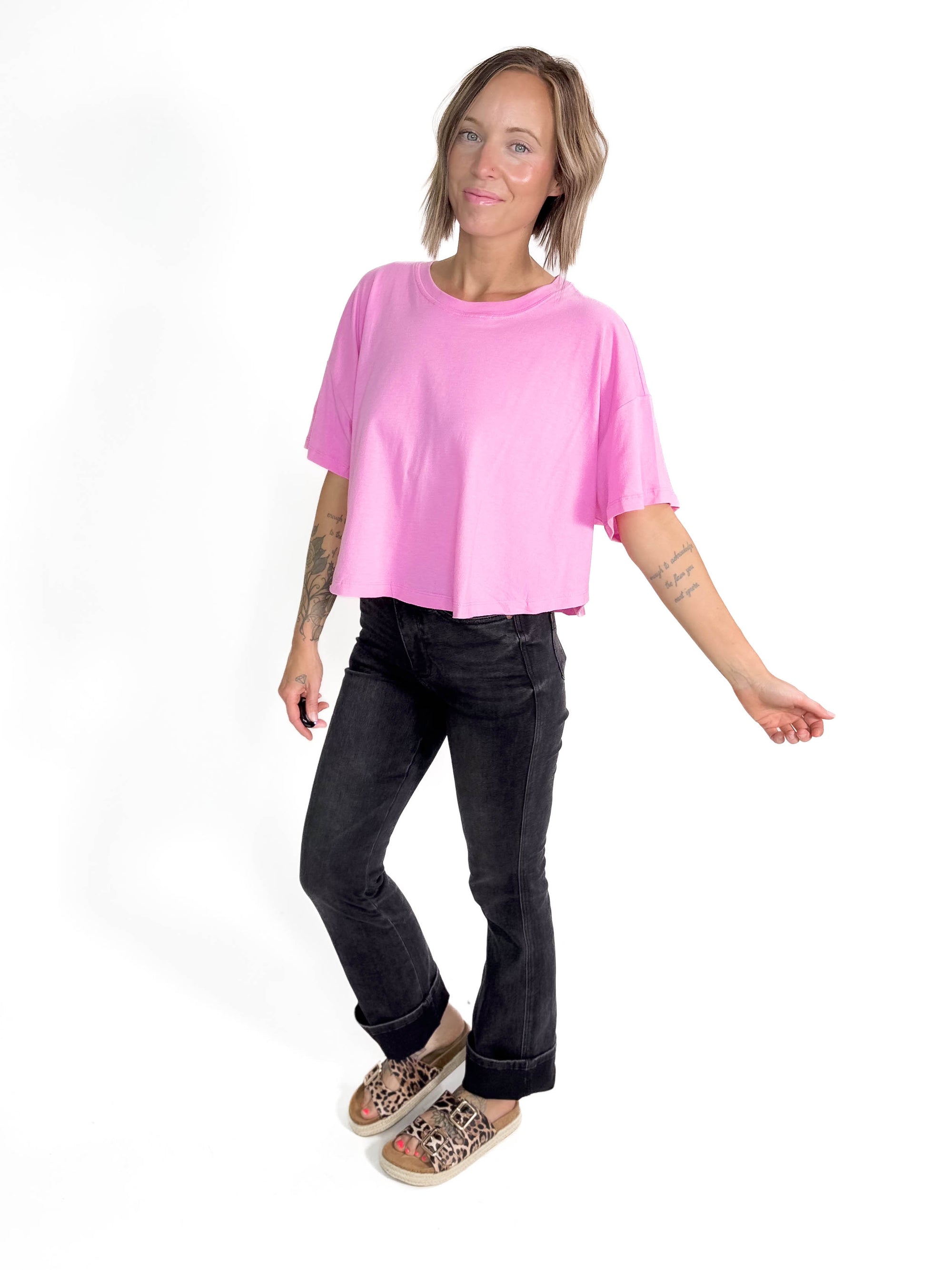 Classic Cotton Round Neck Top- CANDY PINK