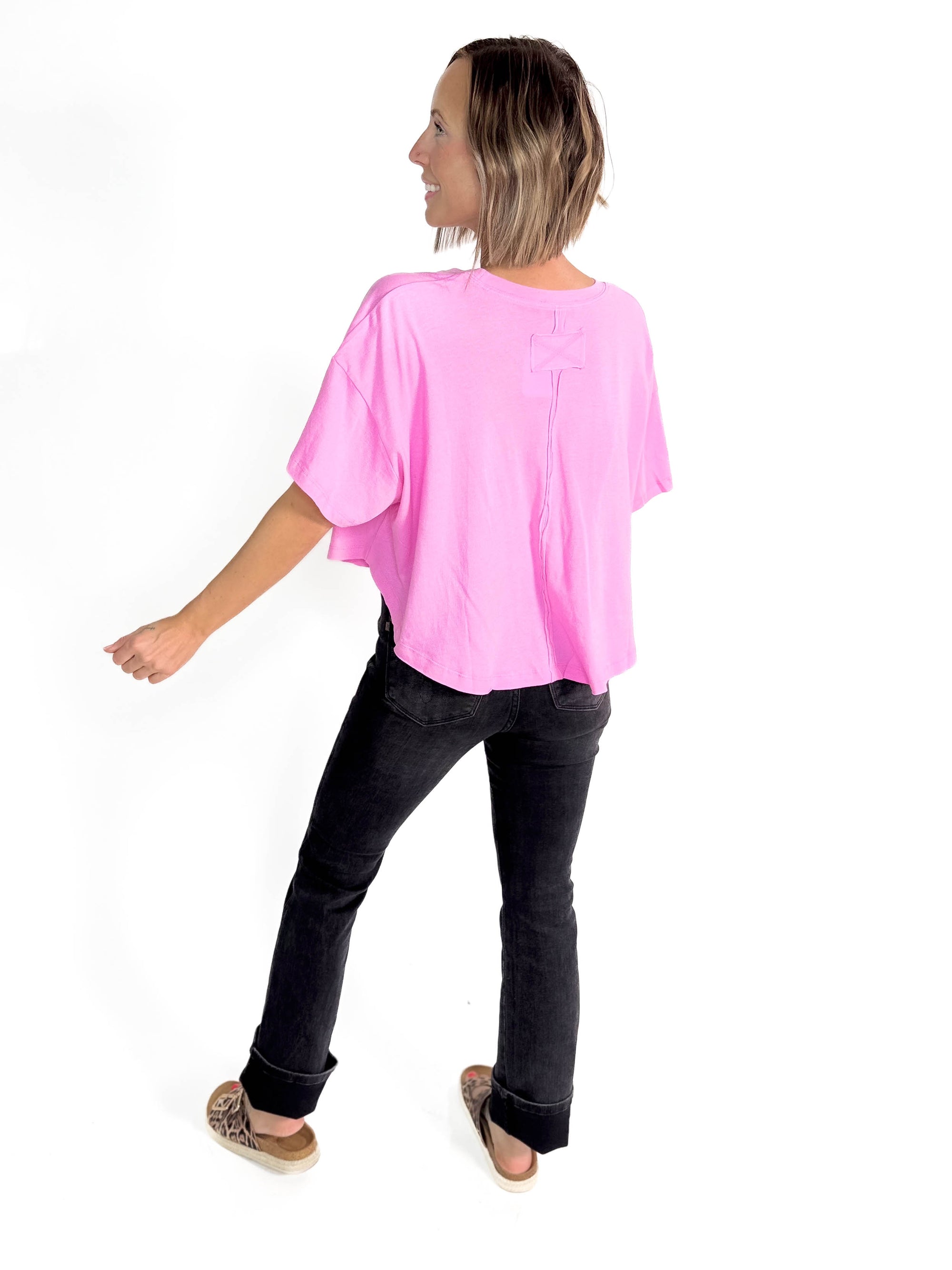 Classic Cotton Round Neck Top- CANDY PINK