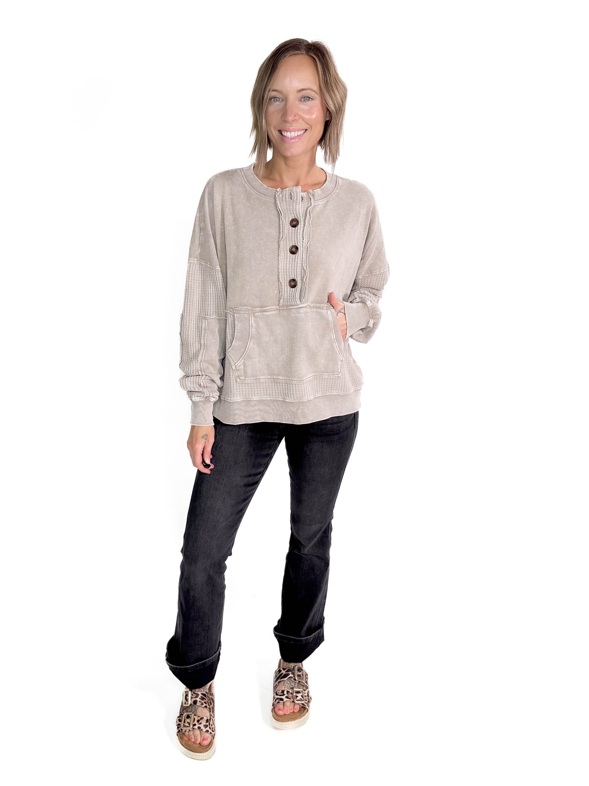 Sheena Mineral Wash Henley- MOCHA