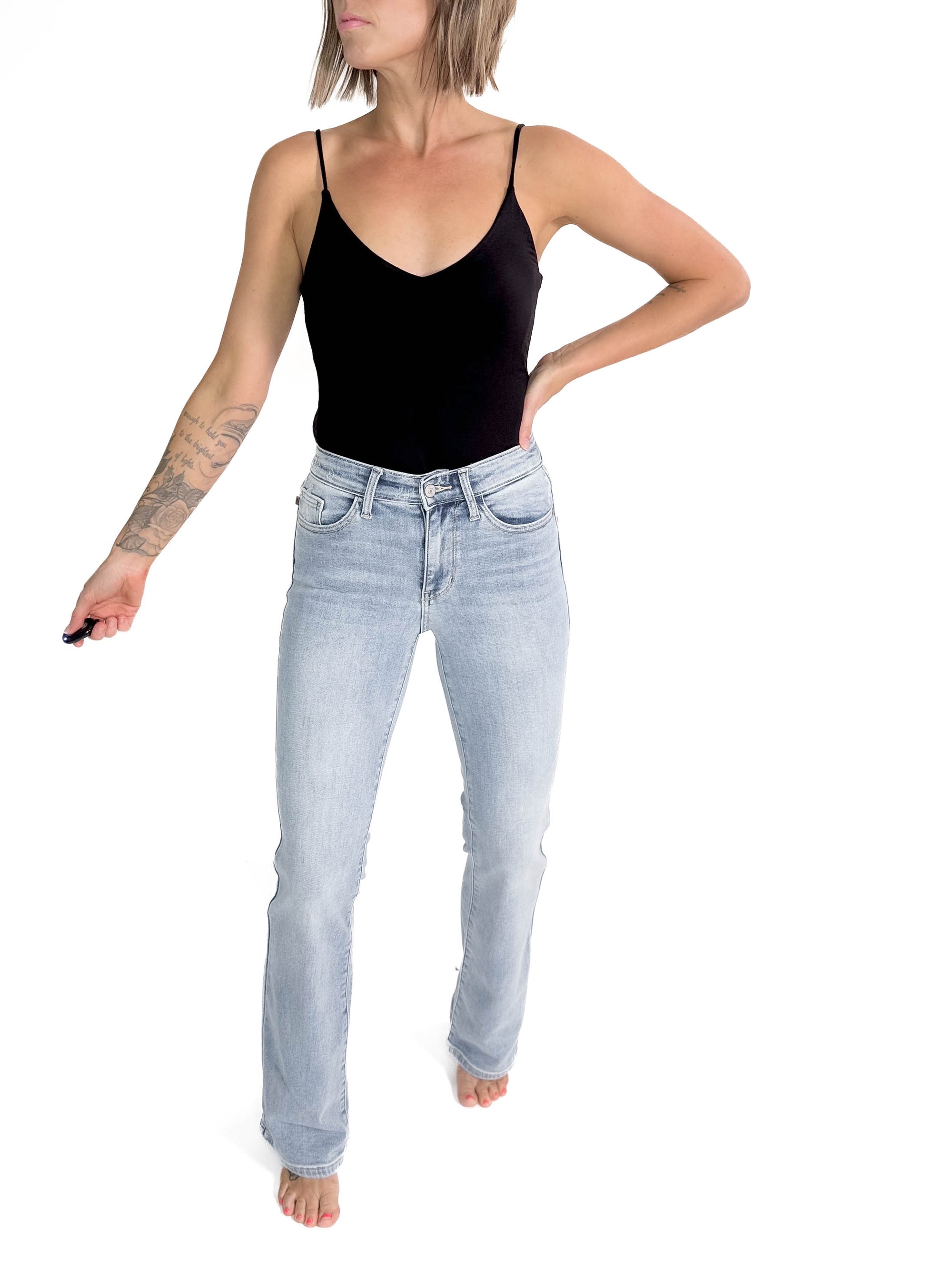 JUDY BLUE Dutton Mid Rise Thermal Bootcut Jean- LIGHT WASH