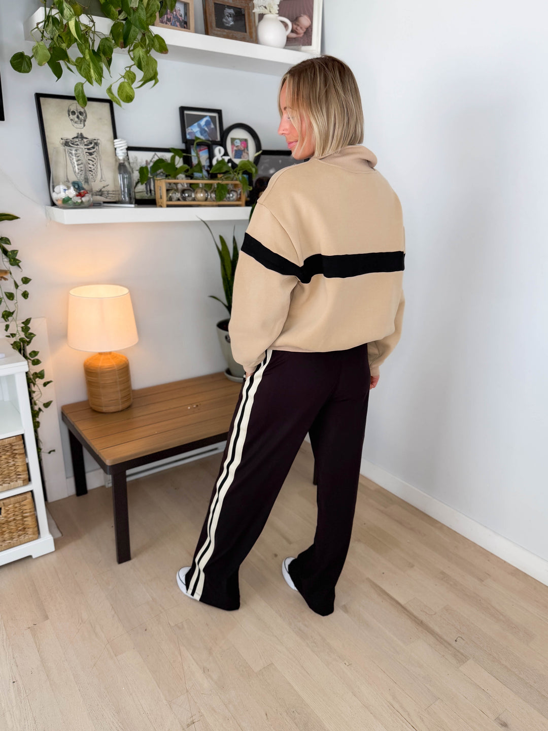 Elm Stripe Block 1/4 Zip- TAUPE/BLACK