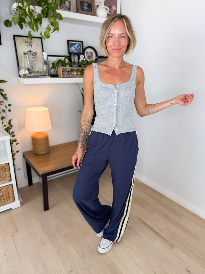 Cadence Butter Side Stripe Pant- NAVY