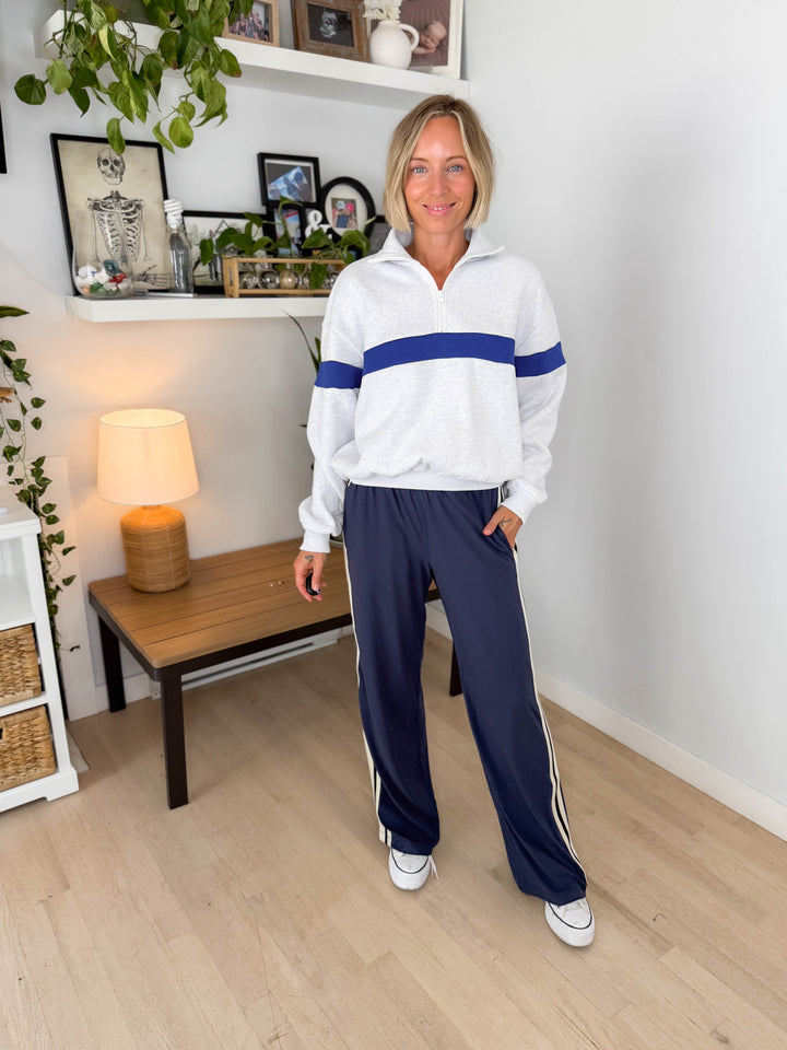 Elm Stripe Block 1/4 Zip- GREY/BLUE