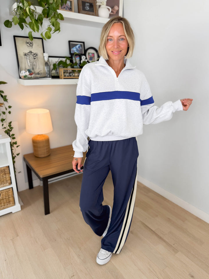 Elm Stripe Block 1/4 Zip- GREY/BLUE