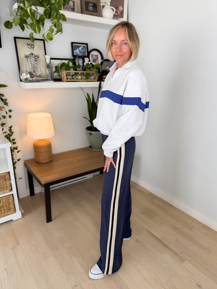 Elm Stripe Block 1/4 Zip- GREY/BLUE