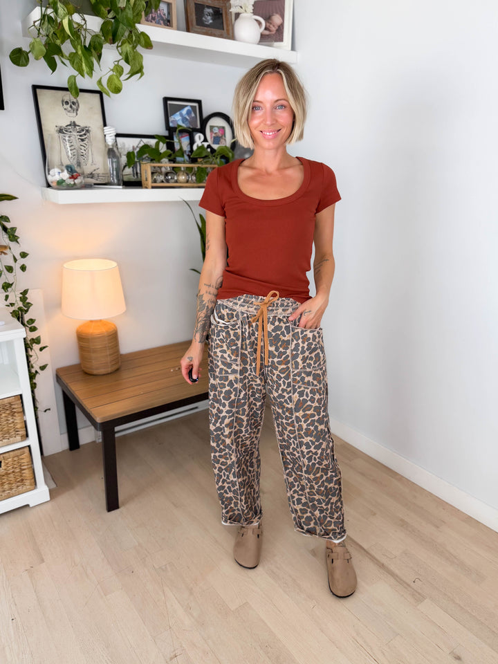 Amery Printed Barrel Pant- LEOPARD