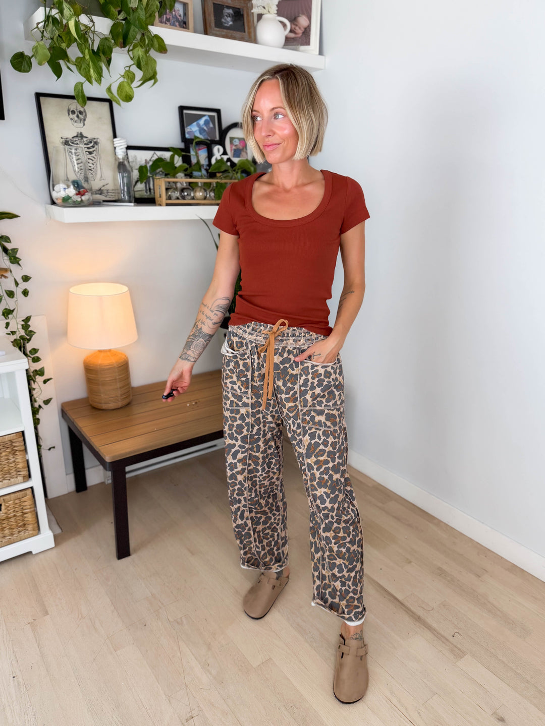 Amery Printed Barrel Pant- LEOPARD