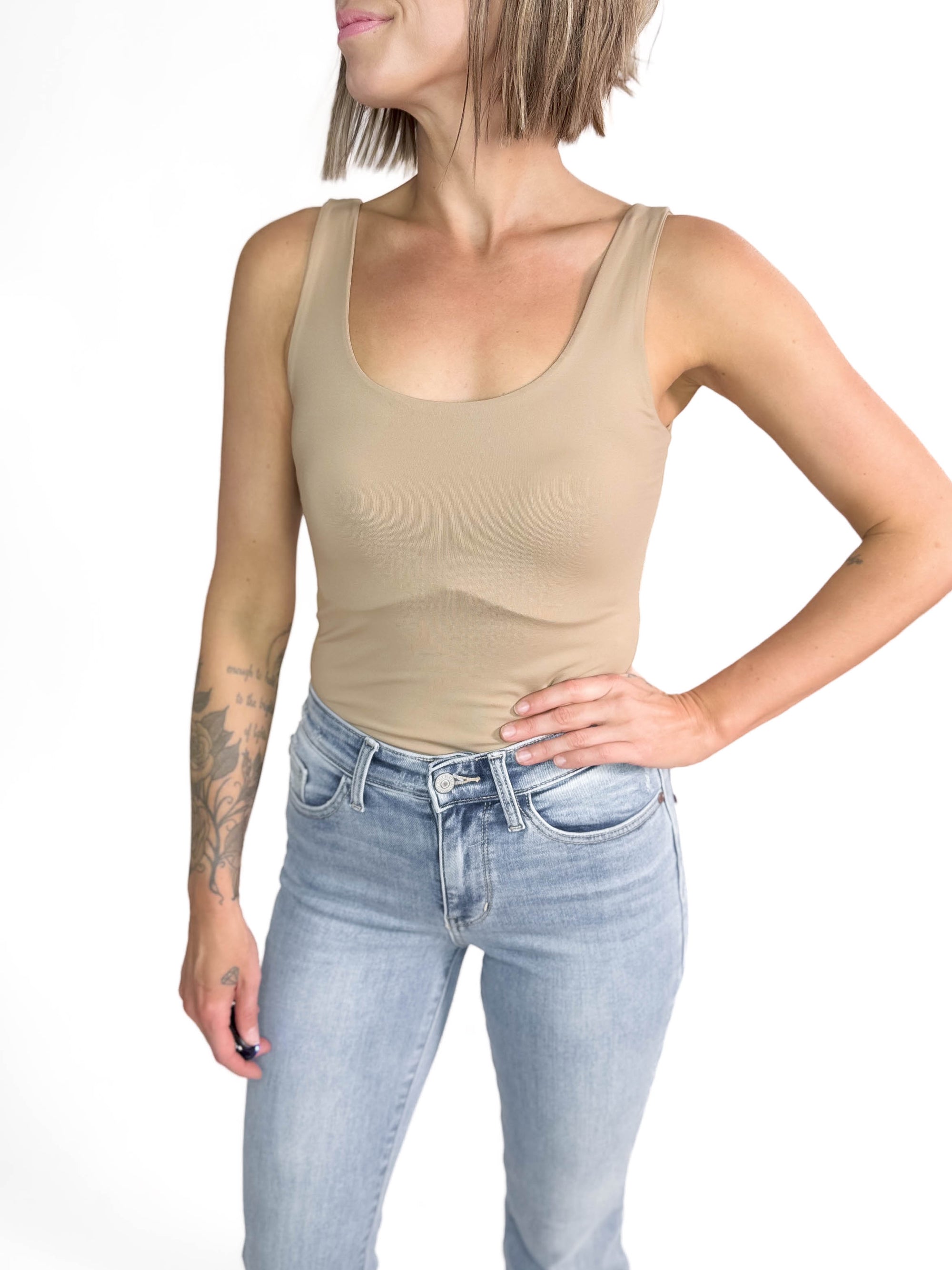 Tae Scoop Neck Bodysuit- TAUPE