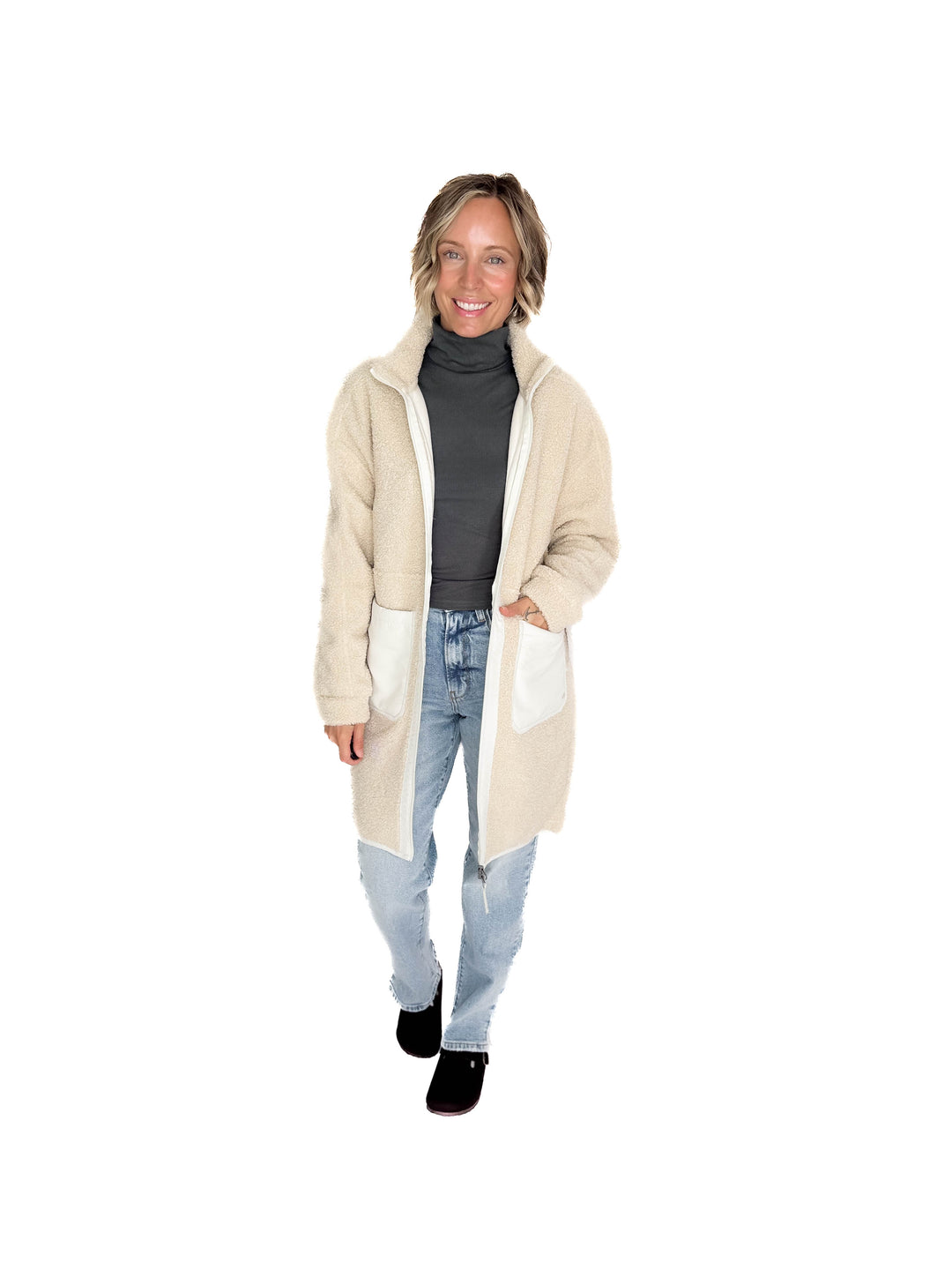 Cori Boucle Longline Coat- BIRCH