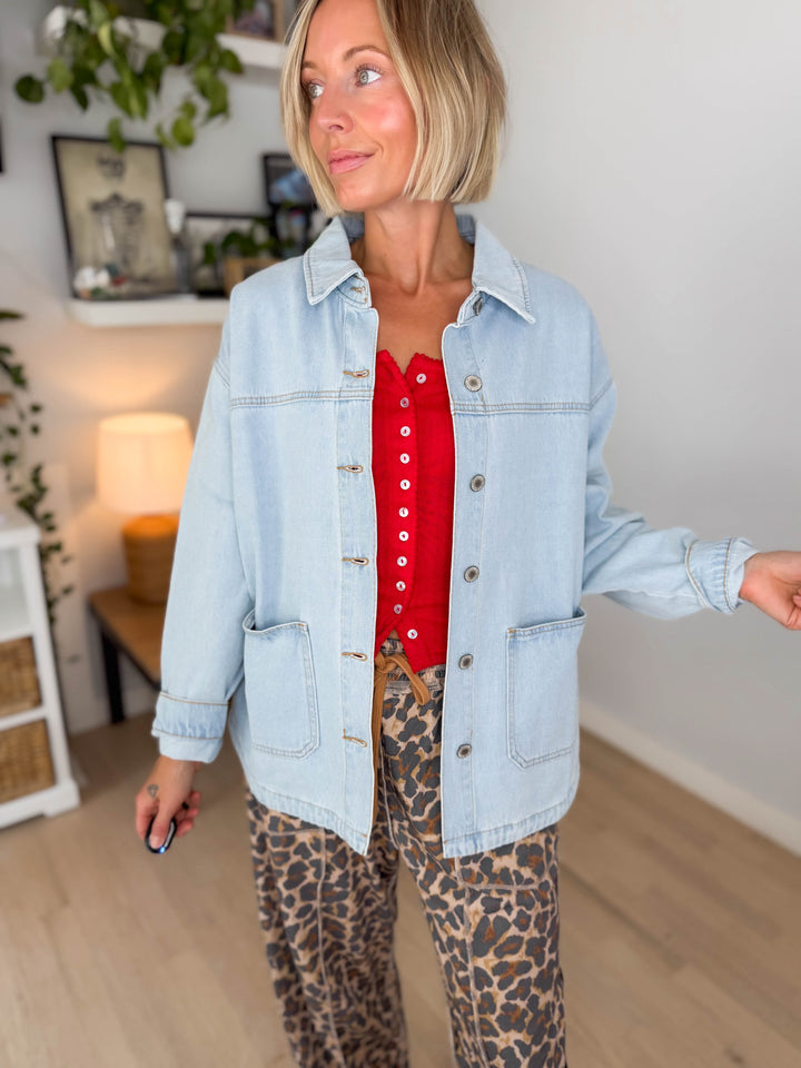 Grace Denim Button Up Jacket- LIGHT WASH
