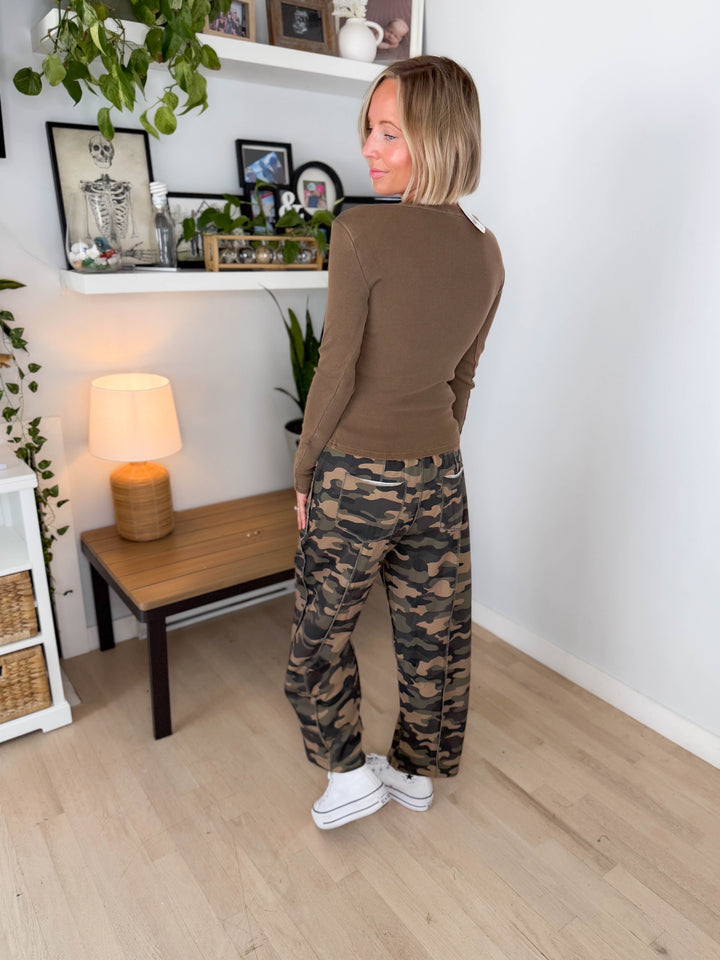 Dottie Button Front Long Sleeve- BROWN