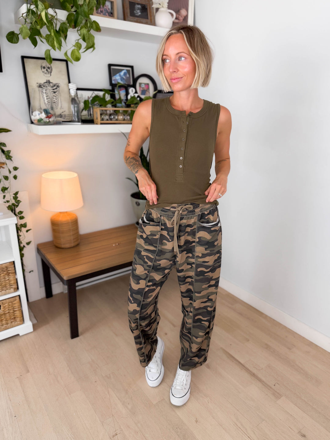 Amery Printed Barrel Pant- CAMO