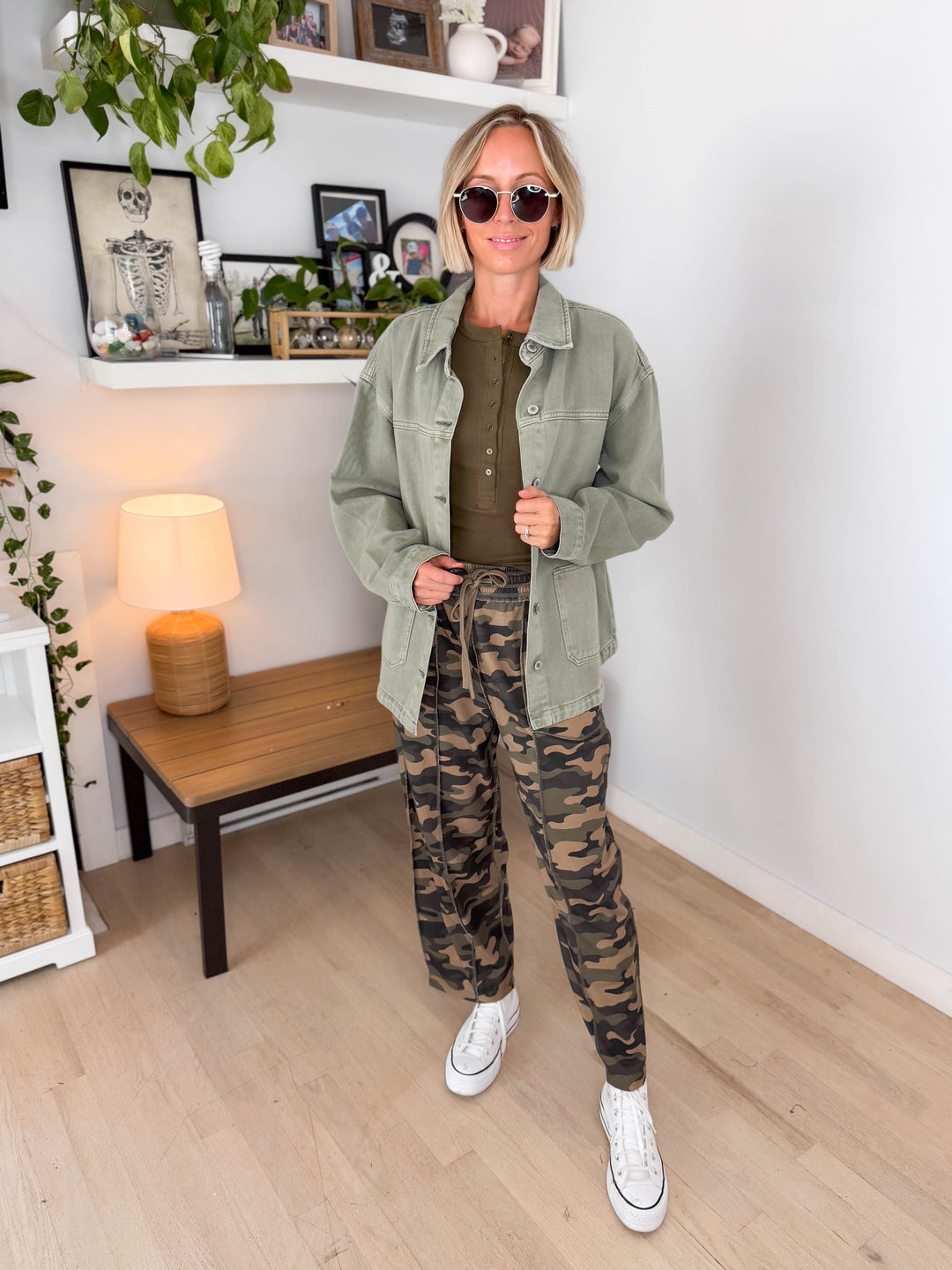 Grace Denim Button Up Jacket- OLIVE