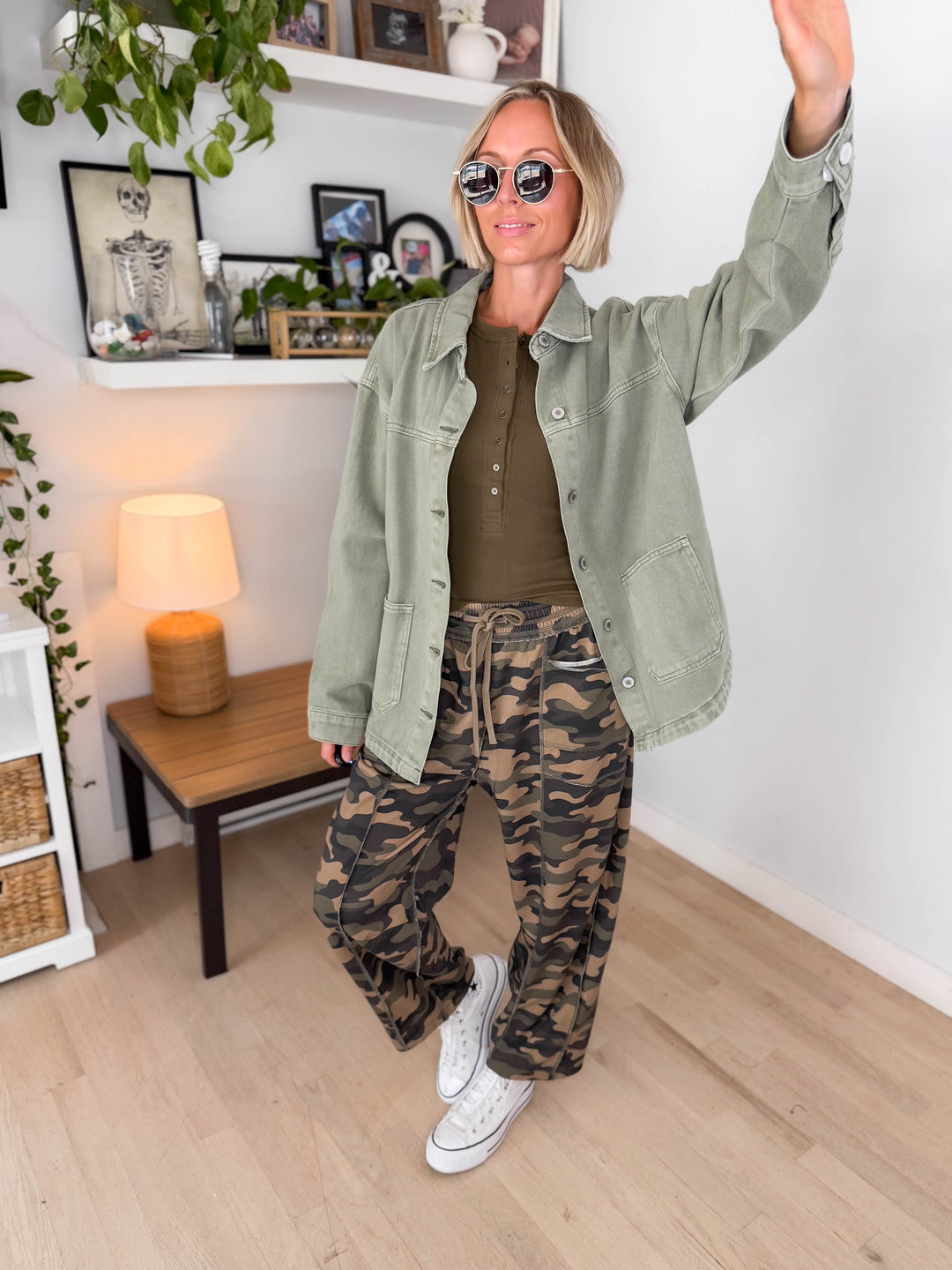 Grace Denim Button Up Jacket- OLIVE
