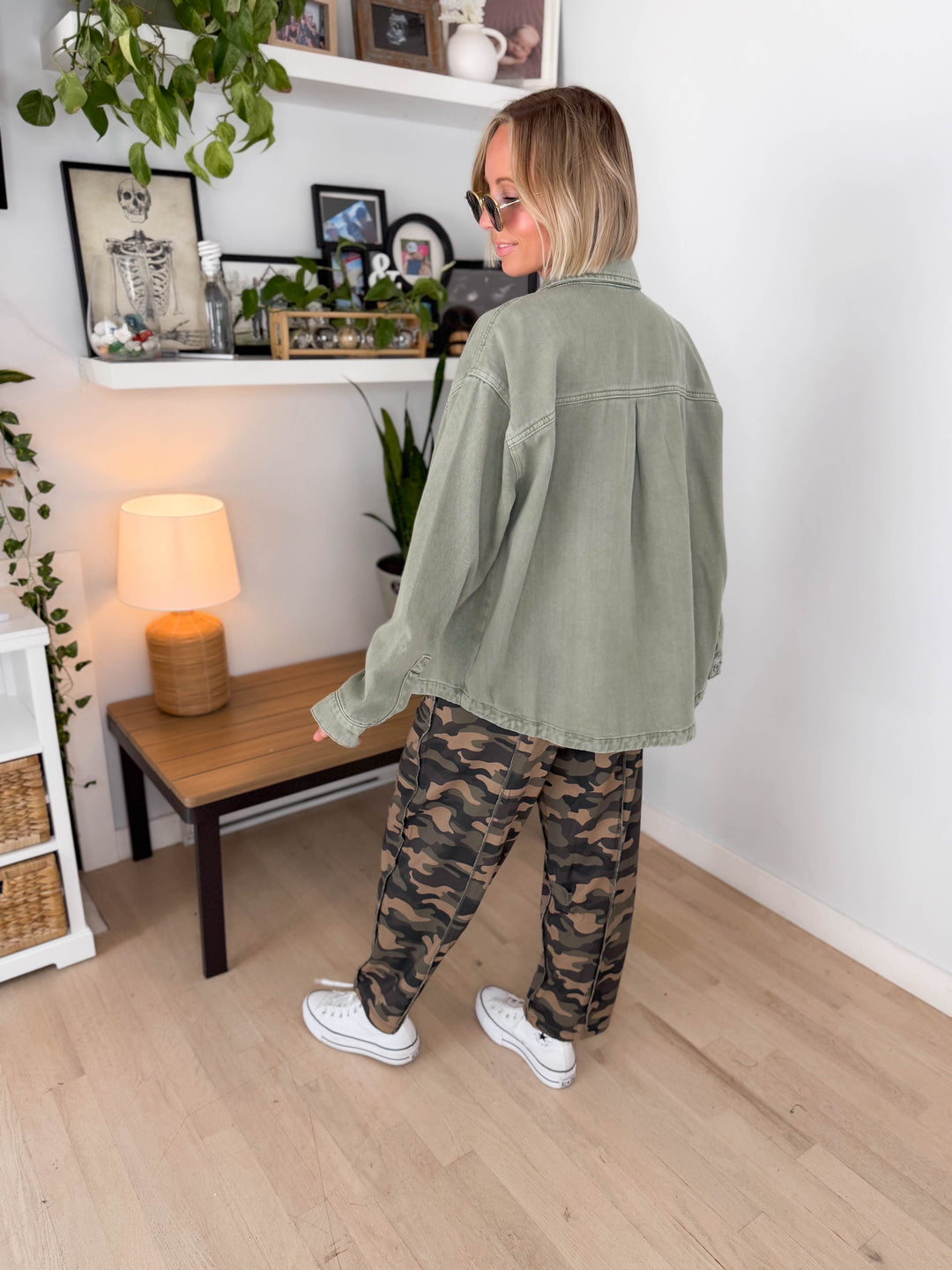 Grace Denim Button Up Jacket- OLIVE
