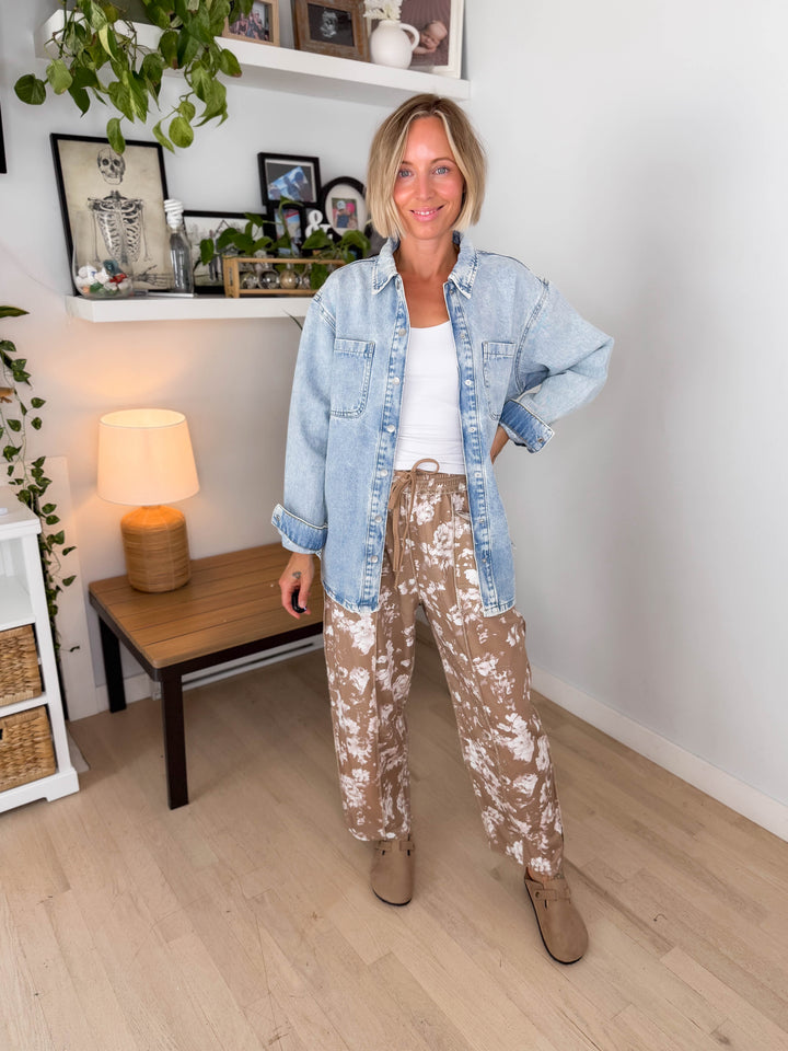 Noisy May Alva Snap Long Denim Shacket- ACID LIGHT WASH