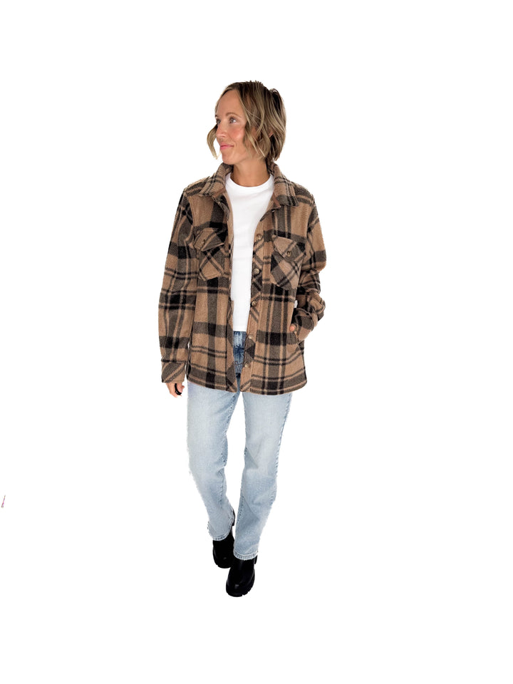 THREAD & SUPPLY Santa Fe Fleece Jacket- PECAN BLACK PLAID-FINAL SALE