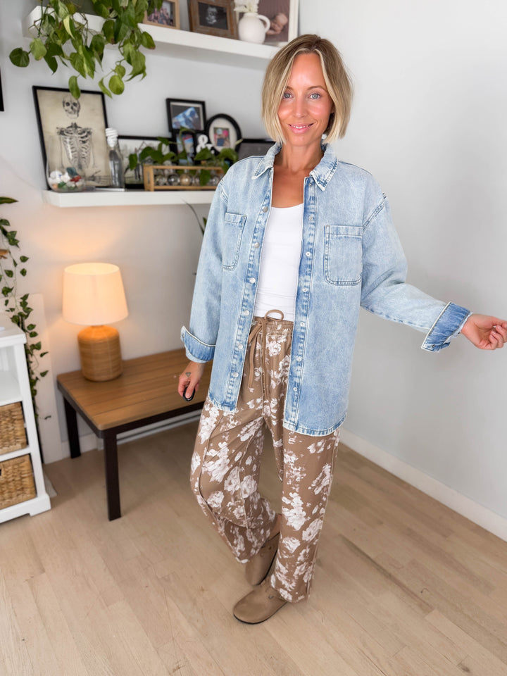 Noisy May Alva Snap Long Denim Shacket- ACID LIGHT WASH