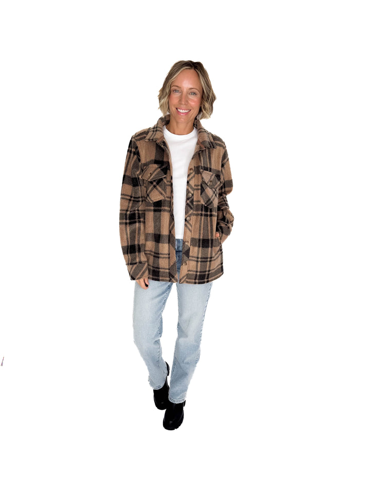 THREAD & SUPPLY Santa Fe Fleece Jacket- PECAN BLACK PLAID-FINAL SALE