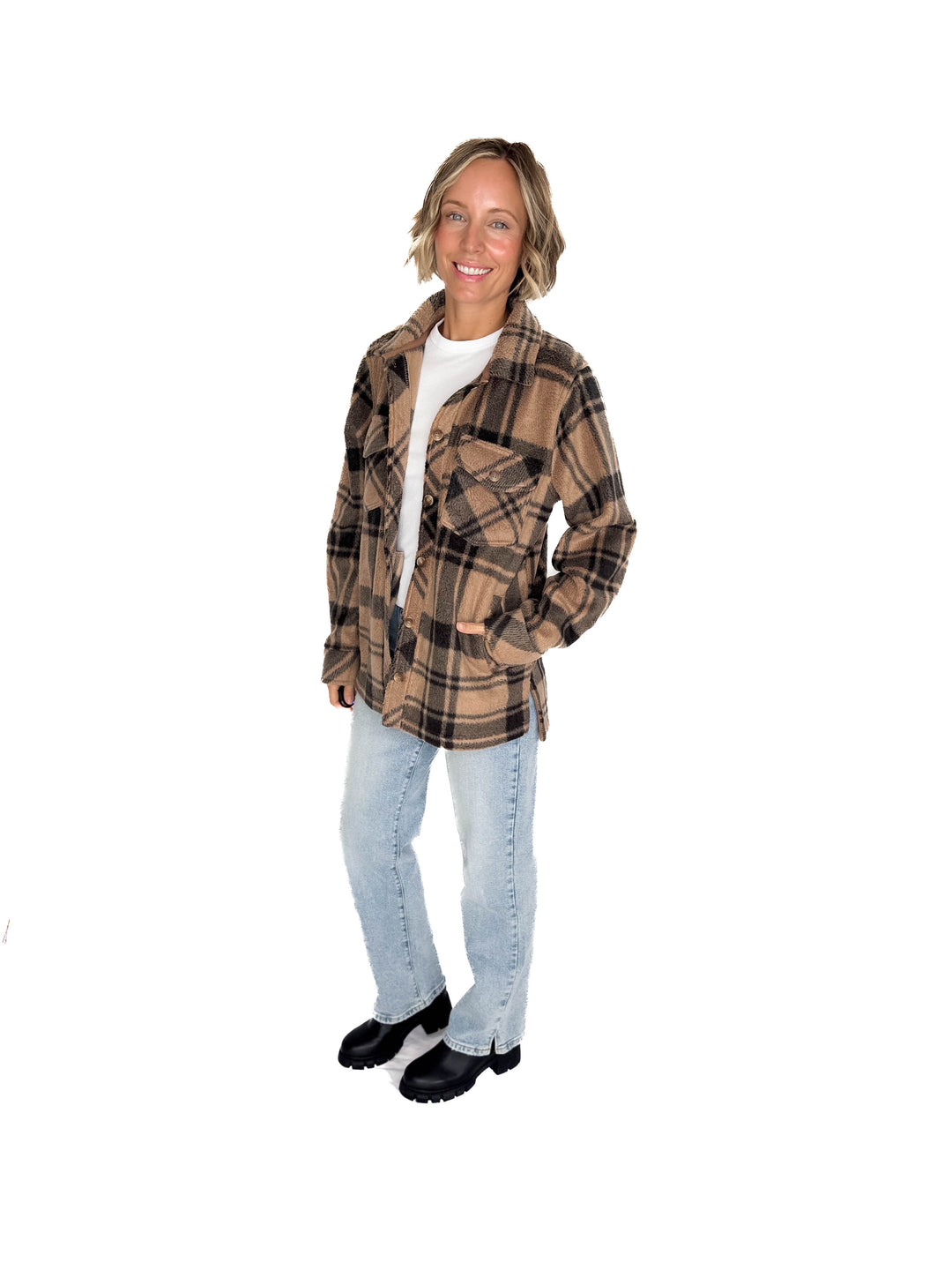 THREAD & SUPPLY Santa Fe Fleece Jacket- PECAN BLACK PLAID-FINAL SALE