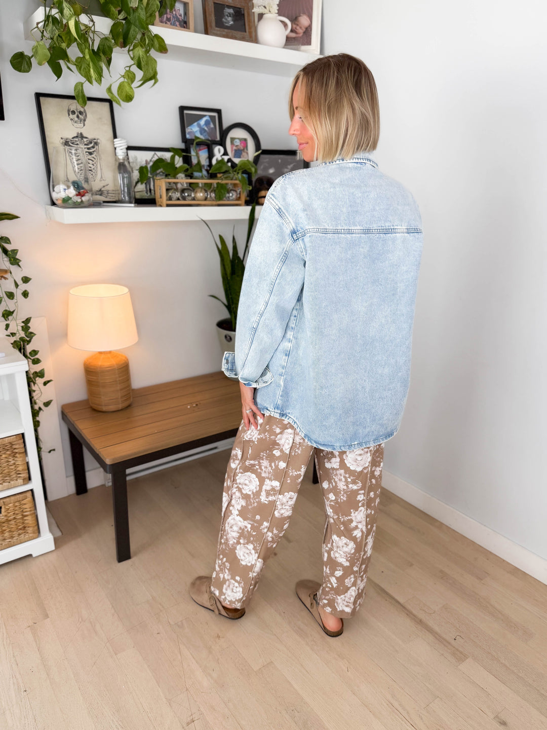 Noisy May Alva Snap Long Denim Shacket- ACID LIGHT WASH