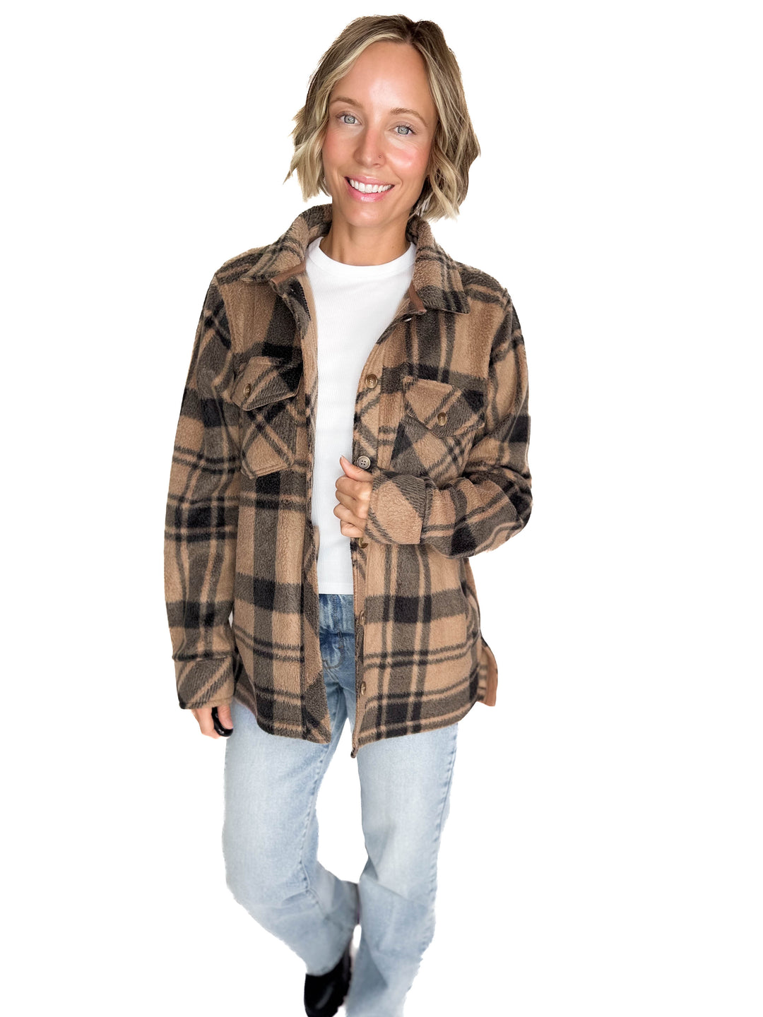 THREAD & SUPPLY Santa Fe Fleece Jacket- PECAN BLACK PLAID-FINAL SALE