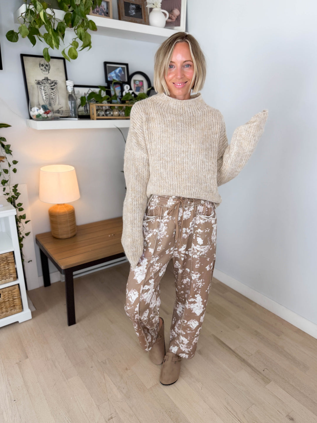 Tabby Mock Neck Oversized Sweater- NATURAL