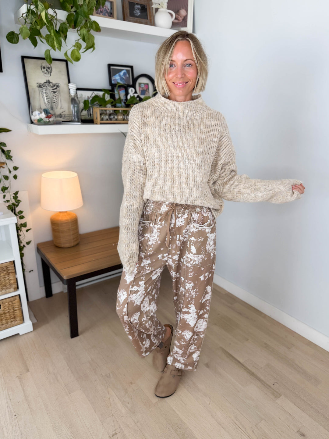 Tabby Mock Neck Oversized Sweater- NATURAL